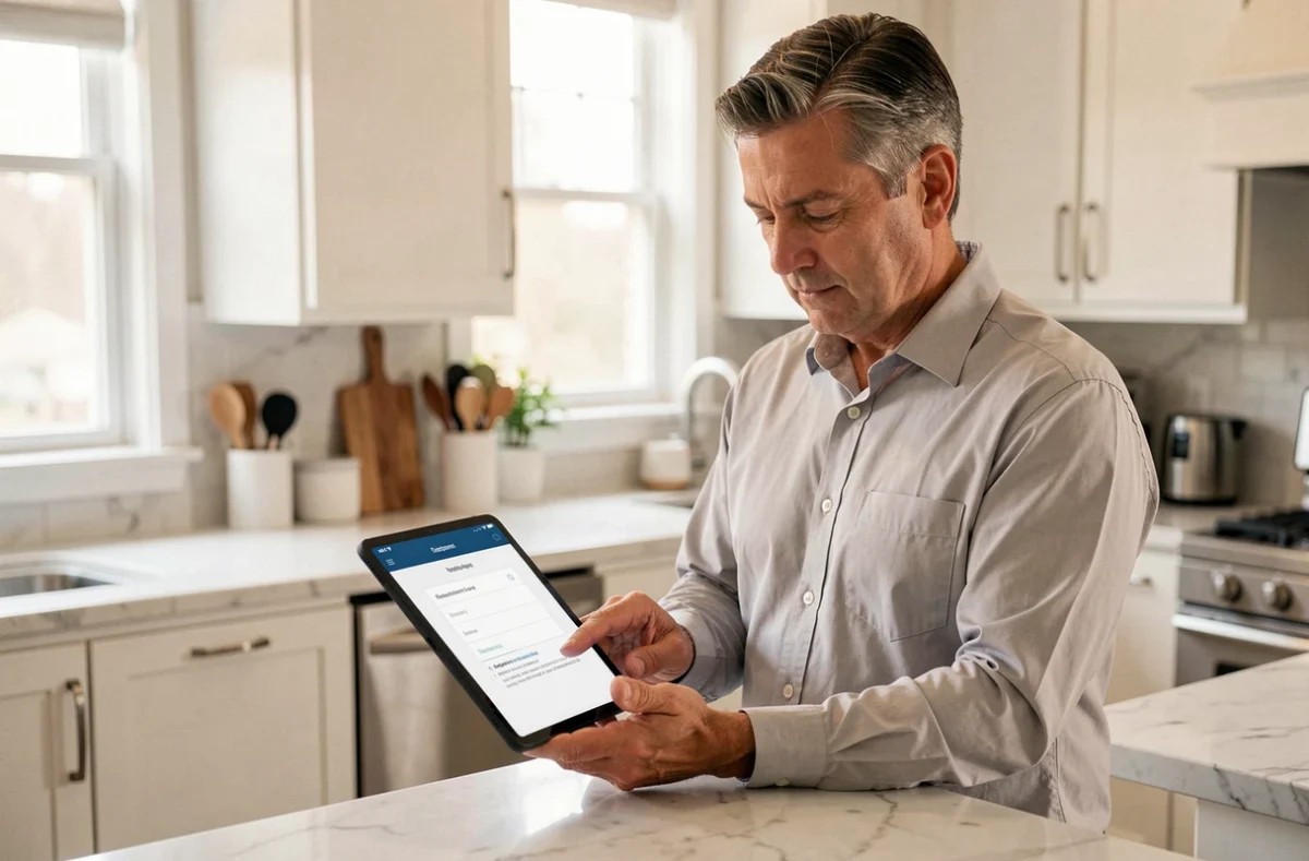 Salarié activant son compte MyPrimobox sur une tablette depuis son domicile