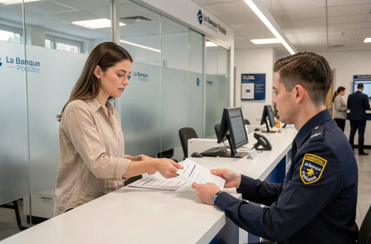 Cliente signalant un virement débit inconnu à un conseiller de la Banque Postale en agence