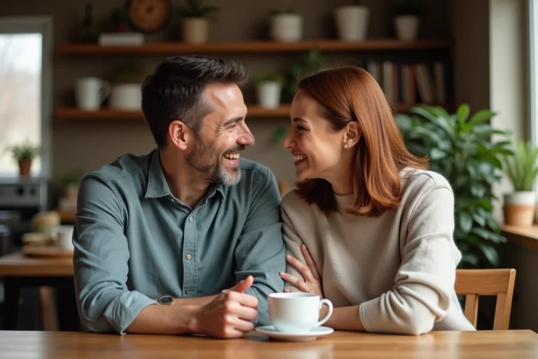 Couple dâgés partageant un café dans un intérieur chaleureux