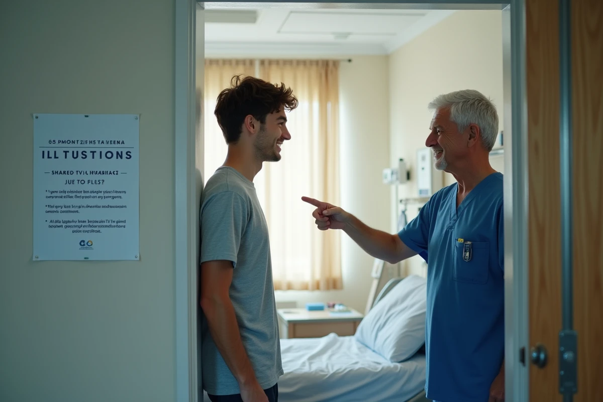 Infirmier montrant instructions TV a un jeune patient