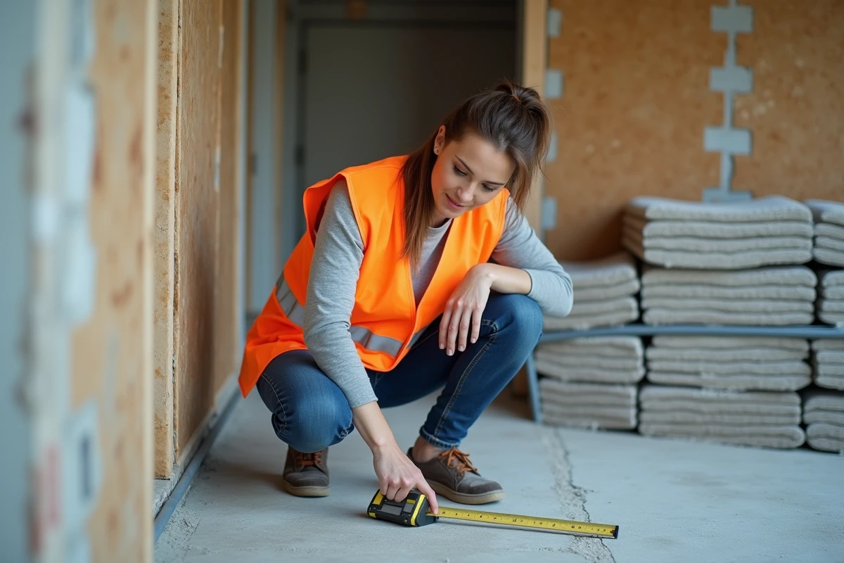 Inspectrice vérifiant la conformité des matériaux d'isolation selon les normes de construction maison 2024